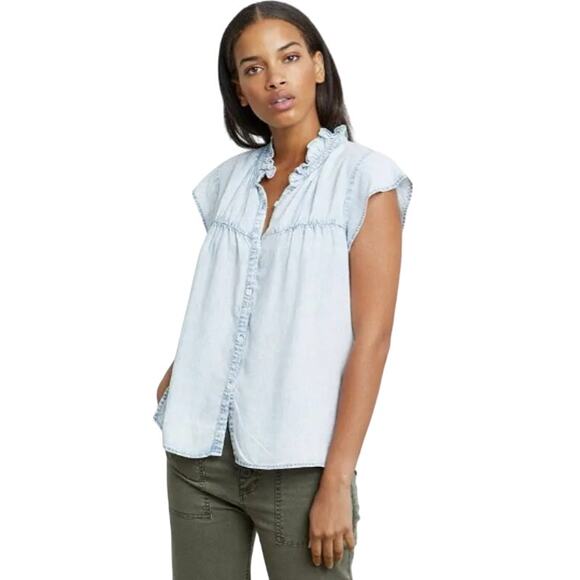 Rails Ruthie Light Acid Wash Button Down Ruffle Shirt Large - Picture 3 of 12